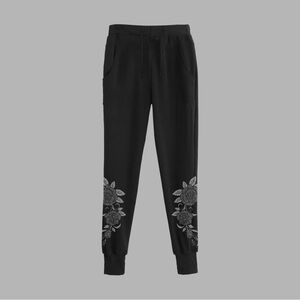 Blvck Paris Size Small Roses Sweats Black Embroidered Streetwear Cozy Pants
